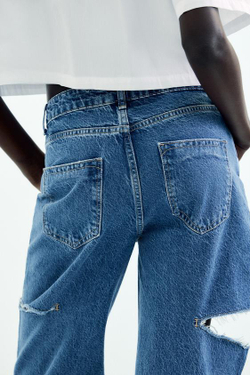 ZARA ДЖИНСЫ Z1975 STRAIGHT СО СРЕДНЕЙ ПОСАДКОЙ И РАЗРЕЗАМИ, ВЫЦВЕТШИЙ СИНИЙ