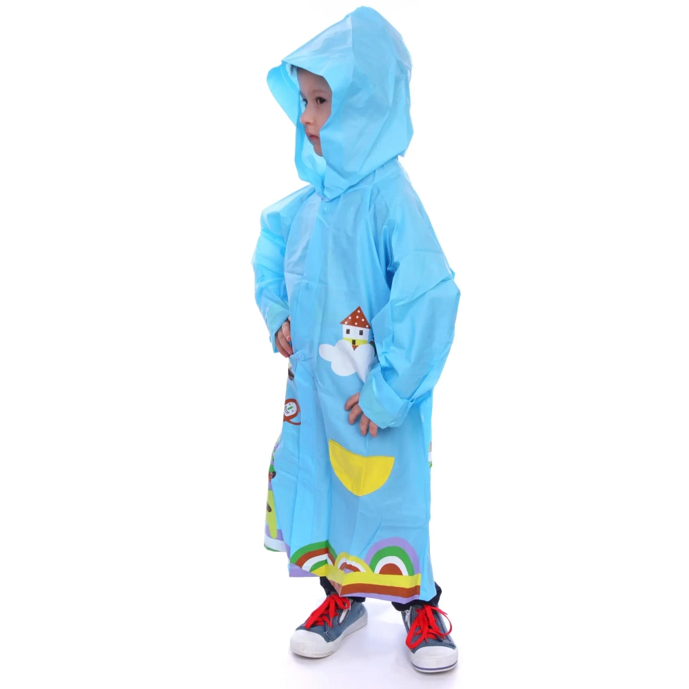 Дождевик-плащ детский «Веселые приключения-Жирафик» с капюшоном,регулир.манжет, цвет голубой, размер M(73*50см) ДоброСад