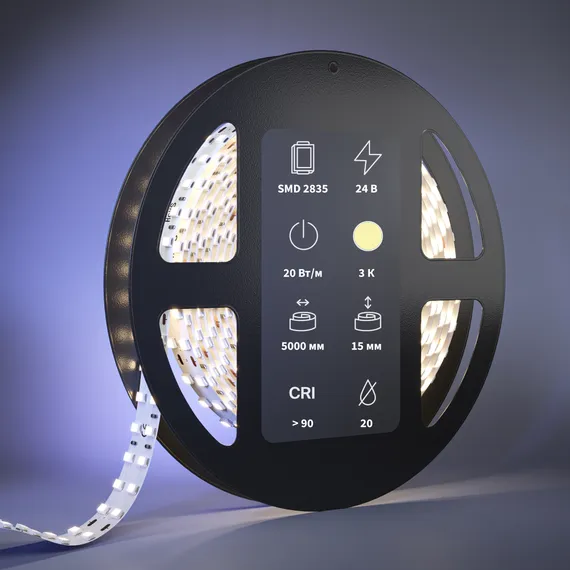 Светодиодная лента Ультра 24В 2835 20Вт/м 3000К 5м IP 20 201111 Led Strip 201111
