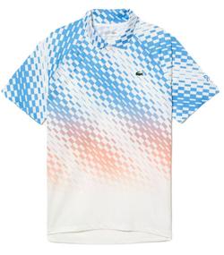 Мужское поло теннисное Lacoste Tennis X Novak Djokovic Checkerboard Print Polo Shirt - white/blue/light orange