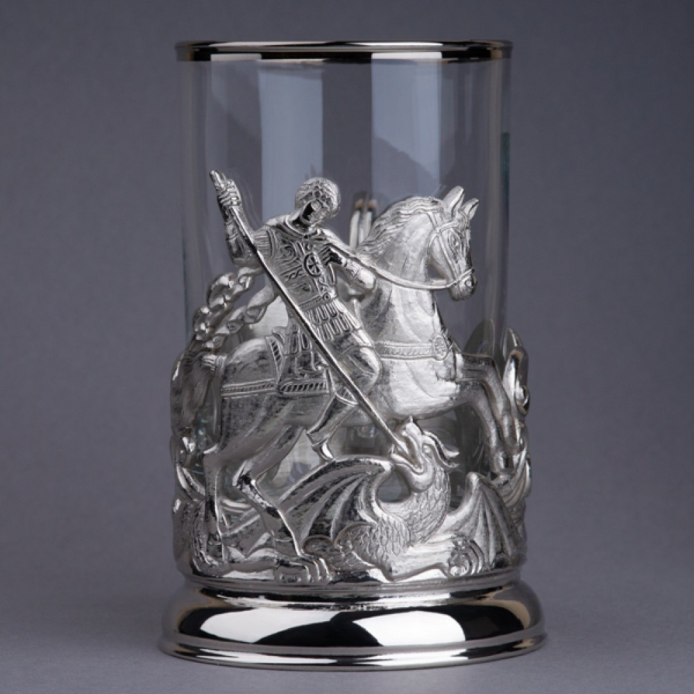 Подстаканник "Георгий Победоносец" никелированный (художественное литье)