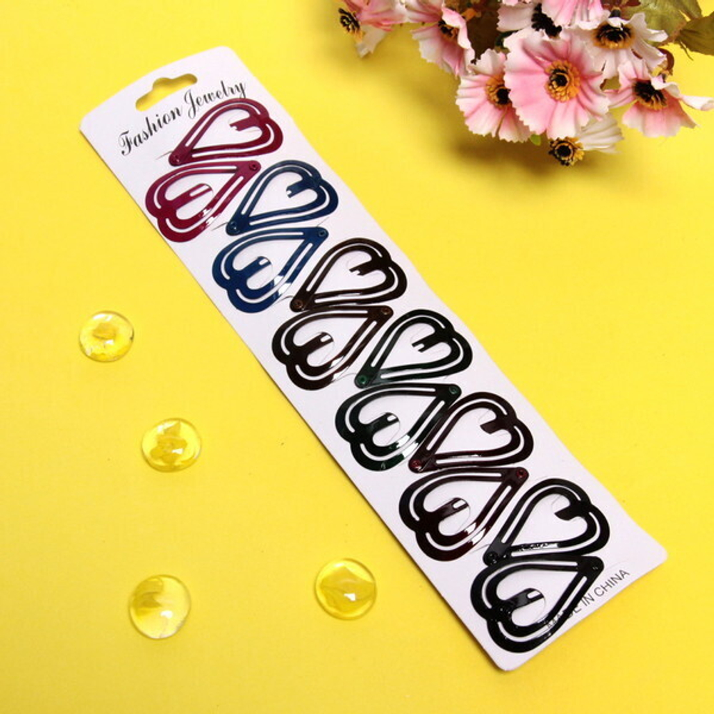 Зажимы для волос детские 12шт на блистере «Your Jewelry - Heart», микс 6 цветов, 4,5*3см