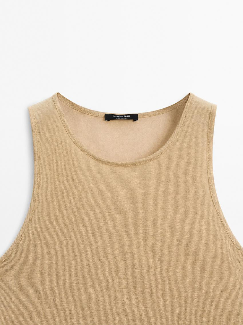 Massimo Dutti Топ из полупрозрачной ткани с круглым вырезом, оливковый