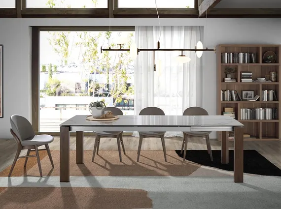 Раздвижной стол Angel Cerda D2058BA/1095, 180-235х90 см, белая керамика, орех