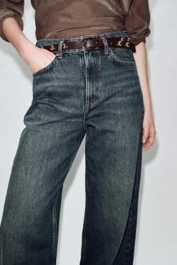 ZARA ДЖИНСЫ Z1975 С ВЫСОКОЙ ПОСАДКОЙ, ЗАУЖЕННЫЕ КНИЗУ, С РЕМНЕМ, ИНДИГО