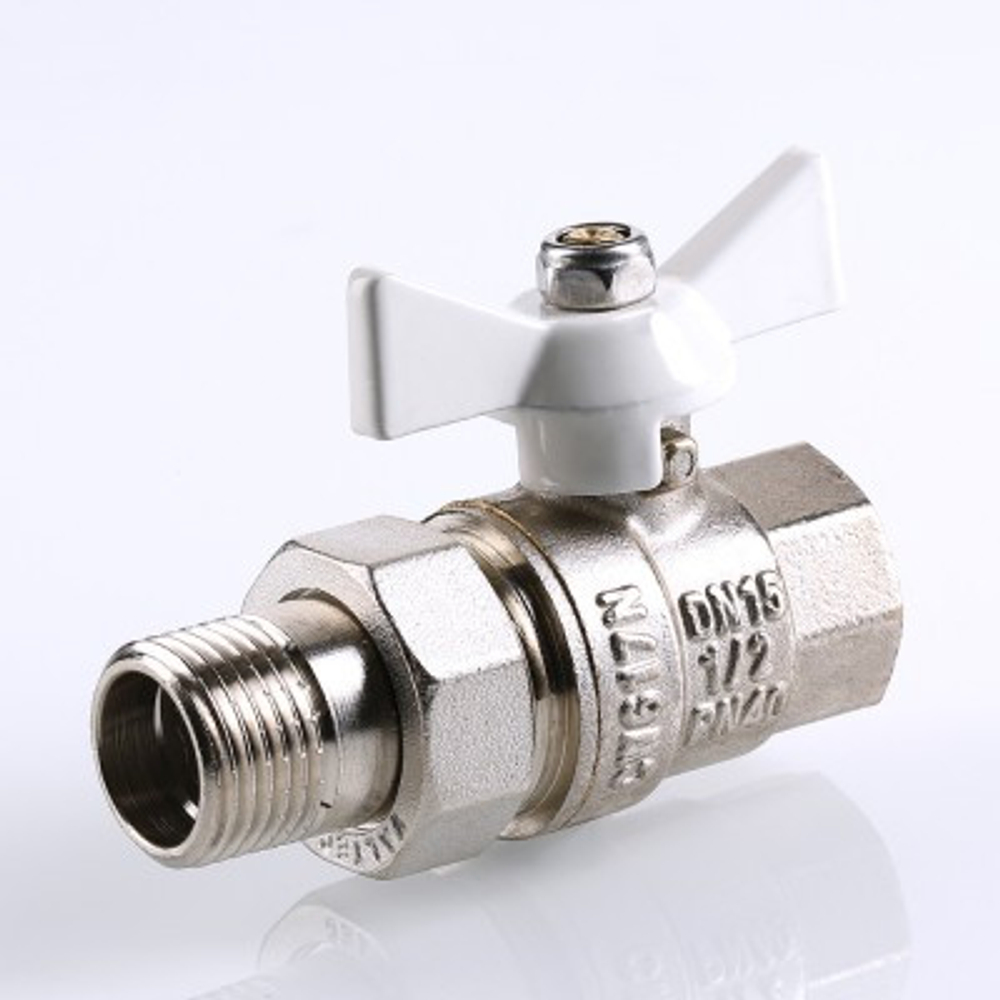 Кран шаровой Valtec BASE с полусгоном 1/2" вн.-нар. белая рукоятка (VT.227.NW.04)