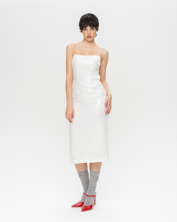 Платье миди из пайеток с открытой спиной