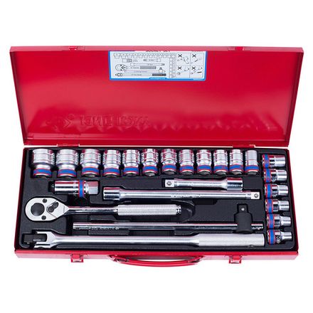 Цена на KING TONY (4526MR) Набор торцевых головок с принадлежностями 1/2", 6-гранные, 10-32 мм, 24 предмета