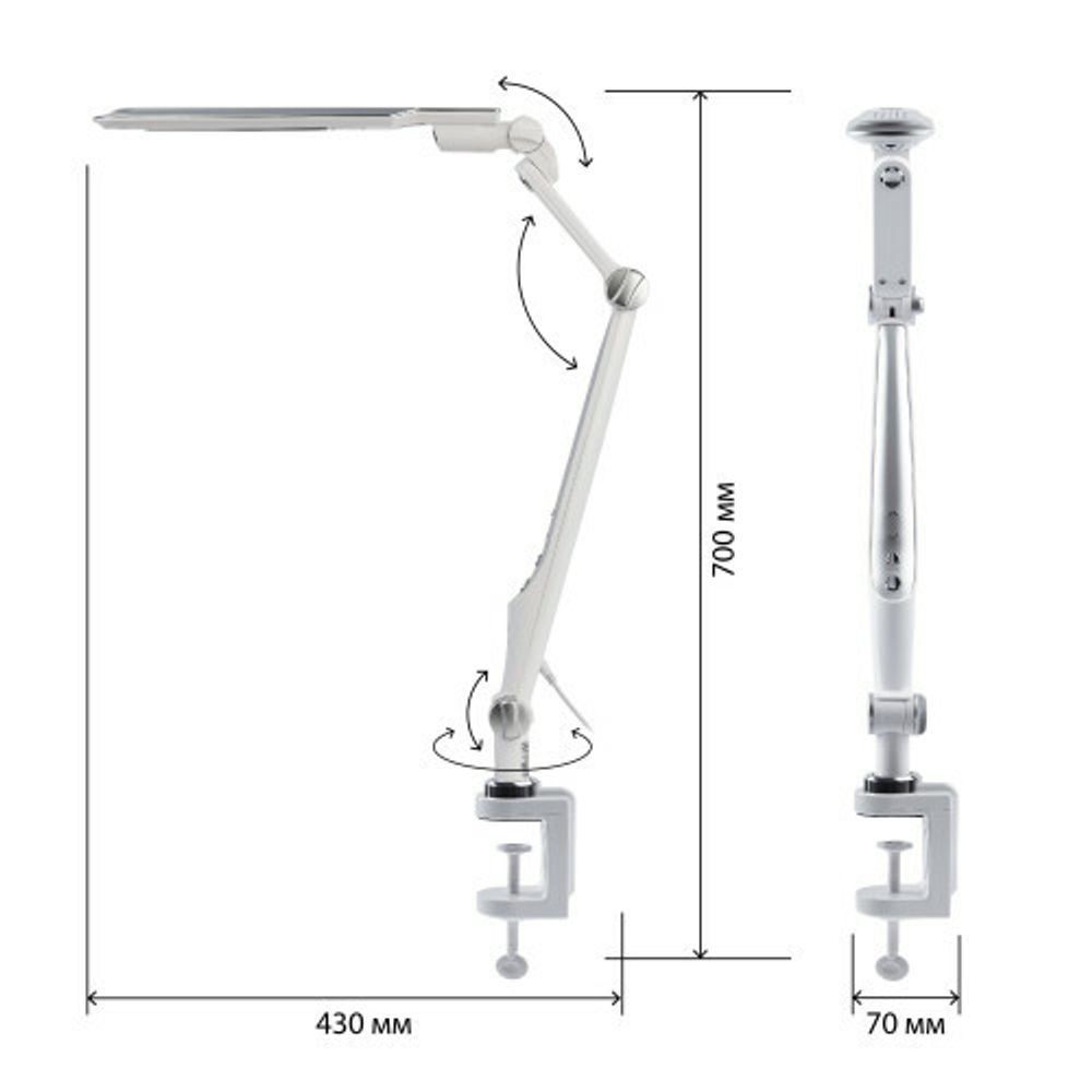 Настольный светильник ЭРА NLED-496-12W-S светодиодный на струбцине серебро