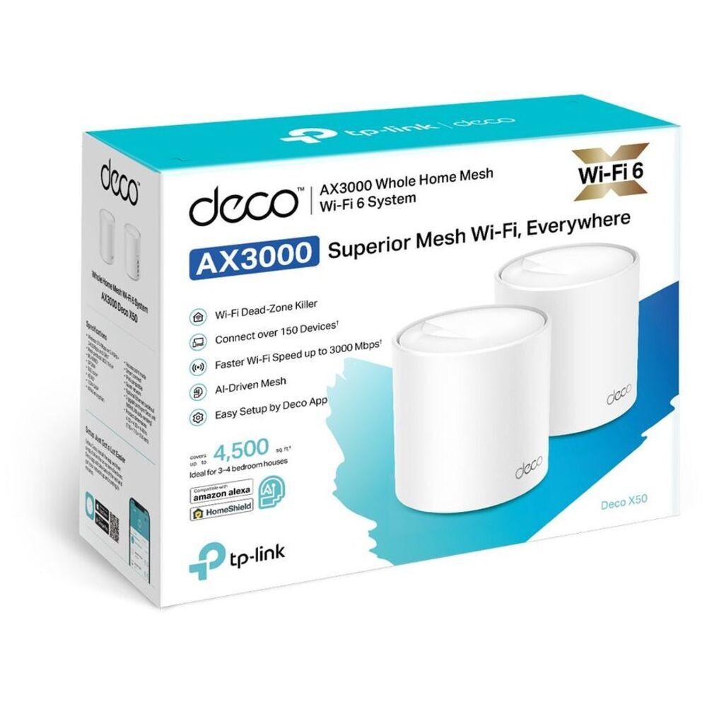 Беспроводной маршрутизатор TP-Link Mesh Deco X50 802.11ax, 3000(574+2400) Мбит/с, 2.4ГГц и 5ГГц, 2xLAN (2-pack)