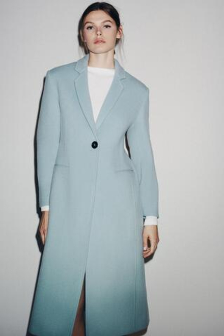ZARA ПРИТАЛЕННОЕ ПАЛЬТО ИЗ СМЕСОВОЙ ШЕРСТИ — ZW COLLECTION, НЕБЕСНО-ГОЛУБОЙ