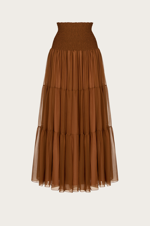ЮБКА С КОКЕТКОЙ ИЗ ТЕРРАКОТОВОГО ШЕЛКОВОГО ШИФОНА