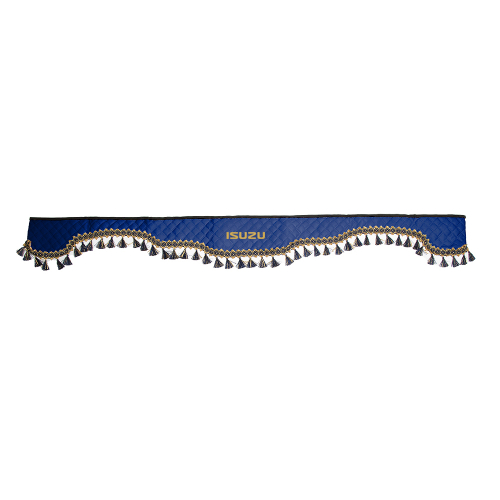Ламбрекен ISUZU (экокожа, синий, синие кисточки) 230см
