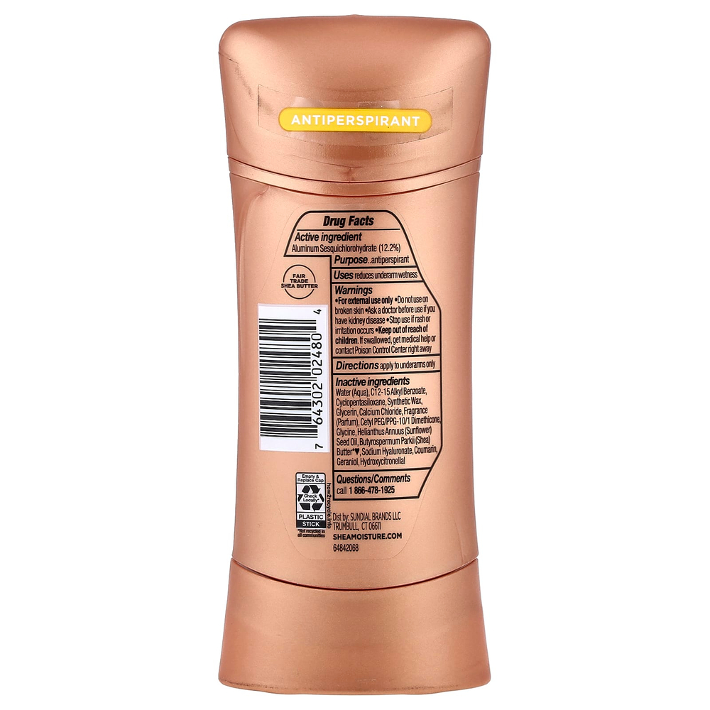 SheaMoisture, дезодорант-антиперспирант, питательный, необработанное масло ши и гиалуроновая кислота, 74 г (2,6 унции)