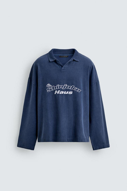 ZARA ПОЛО С ВЫШИВКОЙ, СЕРО-СИНИЙ