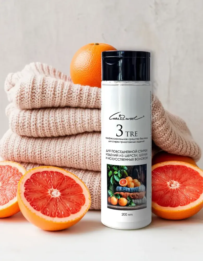TRE средство для повседневной стирки шерсти, шелка и искусственных волокон, пшеница и лен, 100мл