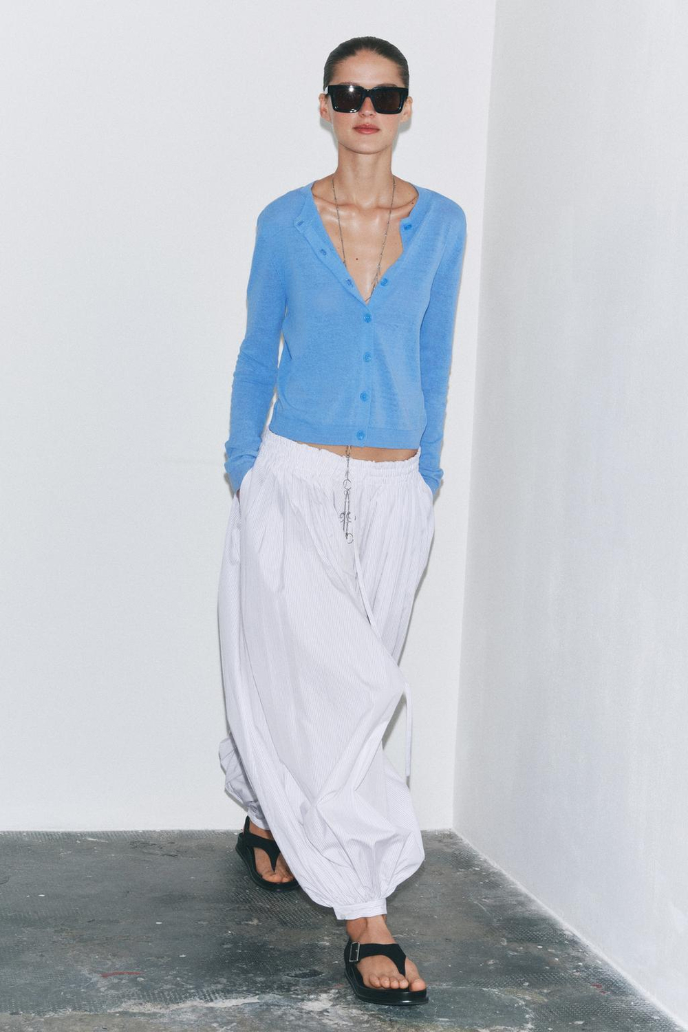 ZARA КАРДИГАН ИЗ СМЕСОВОГО ЛЬНА, СИНИЙ