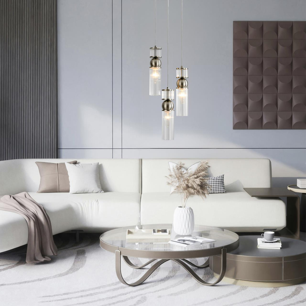 8277/3A MODERNI сатин никель/прозрачный, металл/стекло Подвес Е14 3*40W 220V DENVER