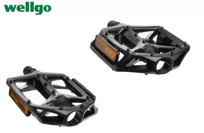 Педали платформенные (комплект 2 шт.) 9/16", 112x102 мм, алюминиевые, с шипами, B249DU, WELLGO (черн