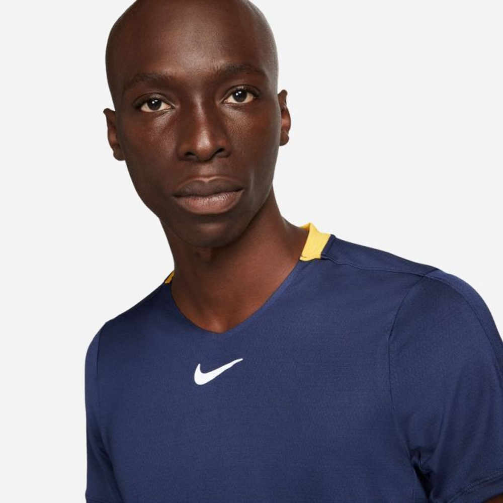 Футболка мужская теннисная Nike Men's Dri-Fit Advantage Crew Top - midnight navy/yellow ochre/white