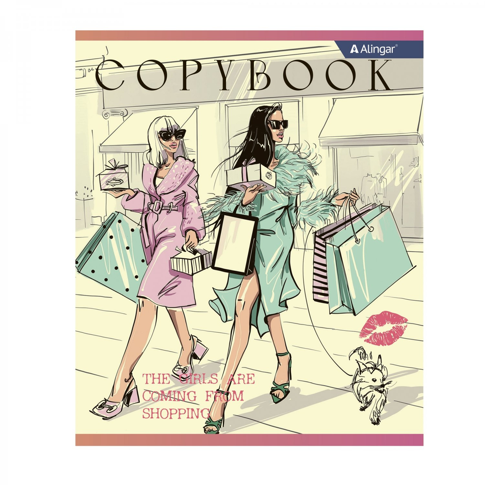 Тетрадь 36 л., А5, клетка, Alingar "Girls", скрепка, офсет, мелованный картон (стандарт), 5 дизайнов в пленке т/у