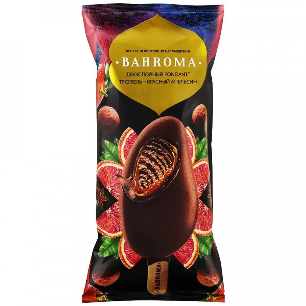 Мороженое эскимо Bahroma двухслойное Fondant трюфель-красный апельсин в шоколаде 75г