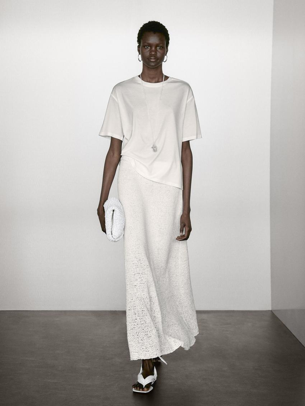 Massimo Dutti Футболка с декоративными швами на рукаве, белый