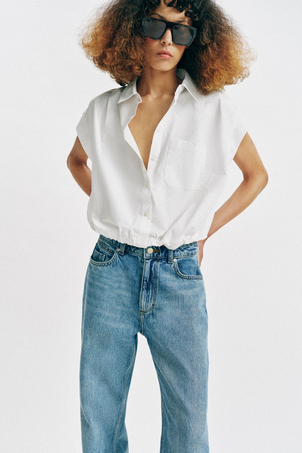 ZARA УКОРОЧЕННАЯ РУБАШКА, БЕЛЫЙ
