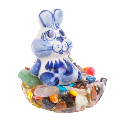 Сувенир фигурка "Зайчик сидит" на подставке из самоцветов