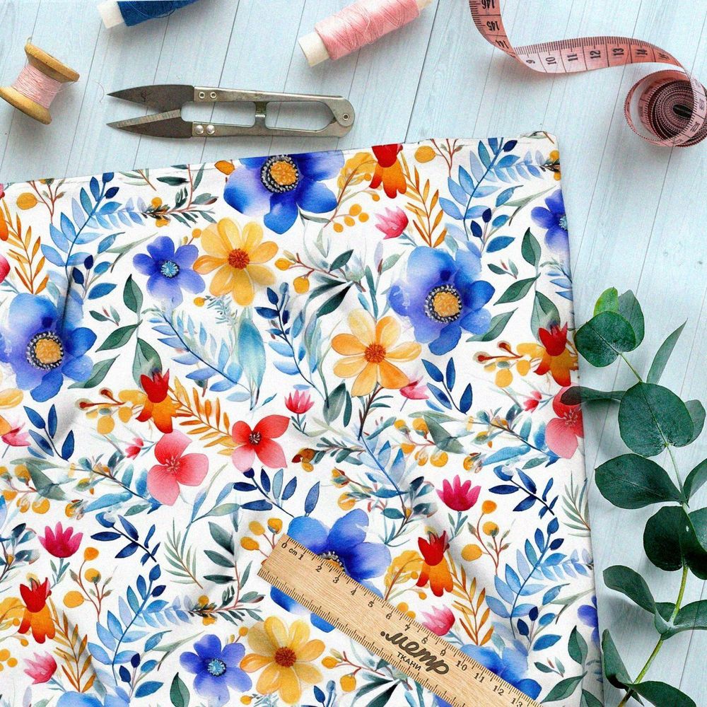 Ткань премиум таффета яркие полевые цветы