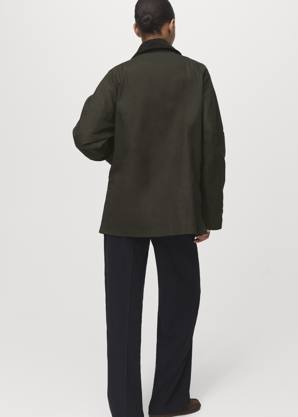 MANGO Хлопковая парка с бархатным воротником, хаки