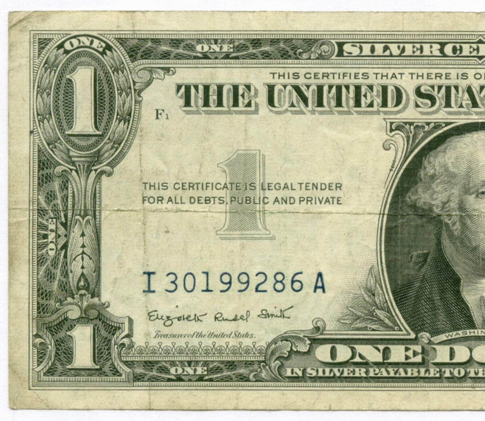 Банкнота США 1 доллар (серебряный сертификат) 1957A I 30199286 A. VF
