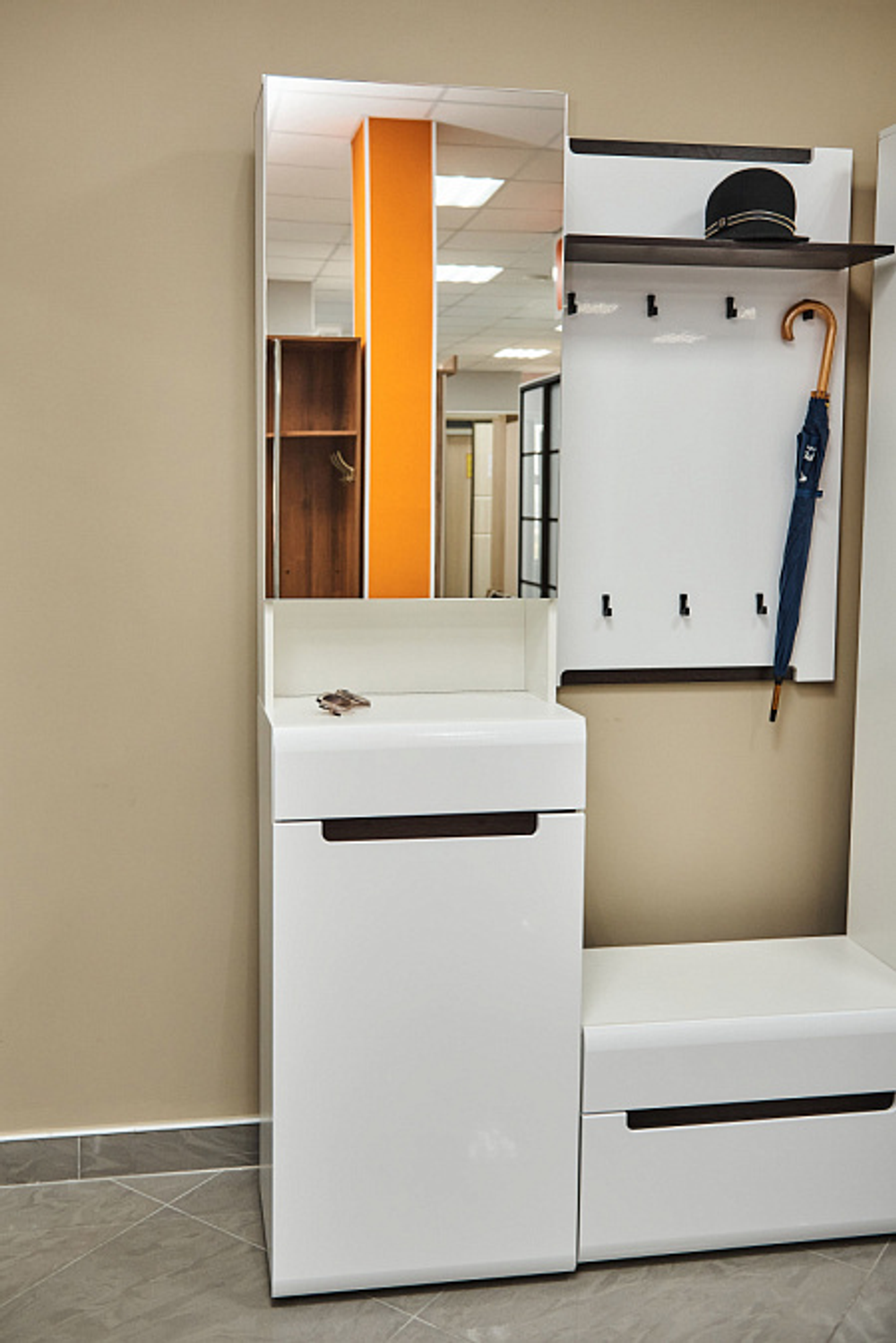 Тумба с зеркалом Стокгольм белый/белый глянец