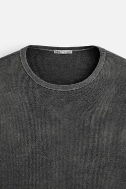 ZARA БАЗОВАЯ ФУТБОЛКА В РУБЧИК, АНТРАЦИТОВО-СЕРЫЙ