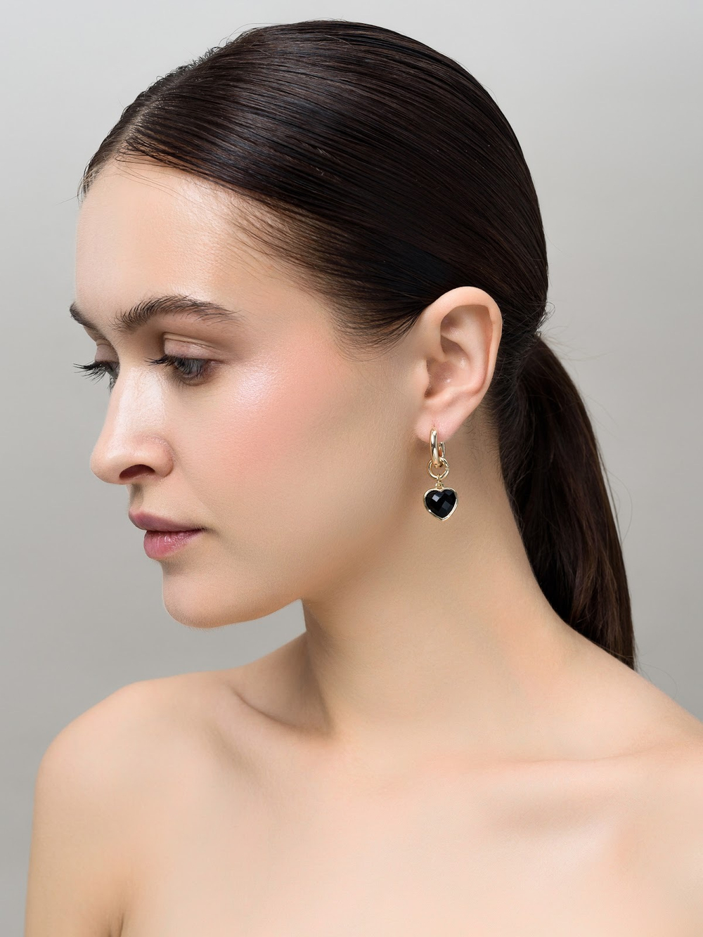 Серьги "Whale Amour" gold черный агат