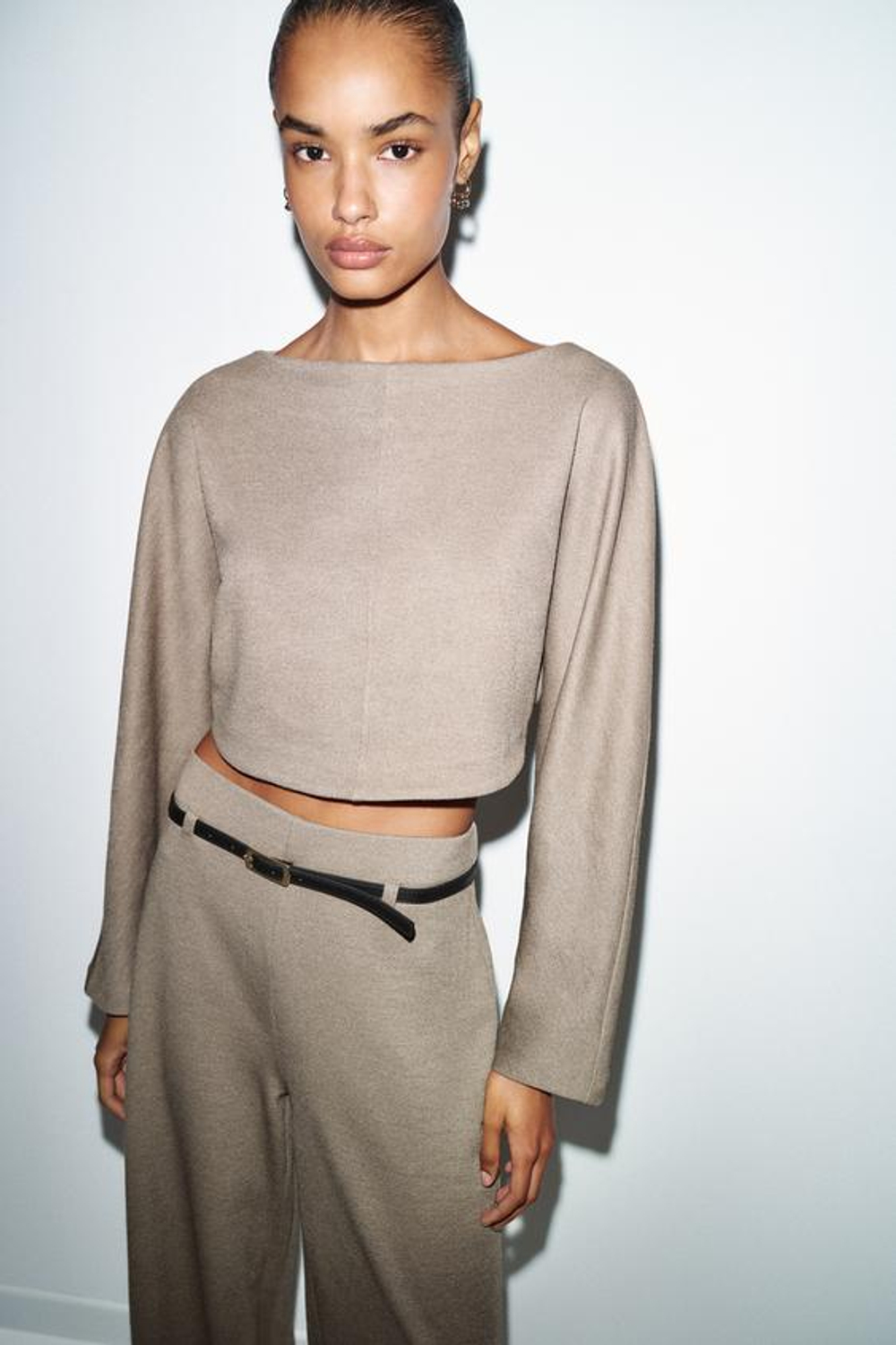 ZARA БРЮКИ ПАЛАЦЦО С РЕМНЕМ, БЕЖЕВЫЙ