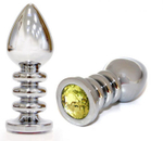 Большая серебристая анальная пробка с жёлтым кристаллом - 10 см. (Цвет: желтый)