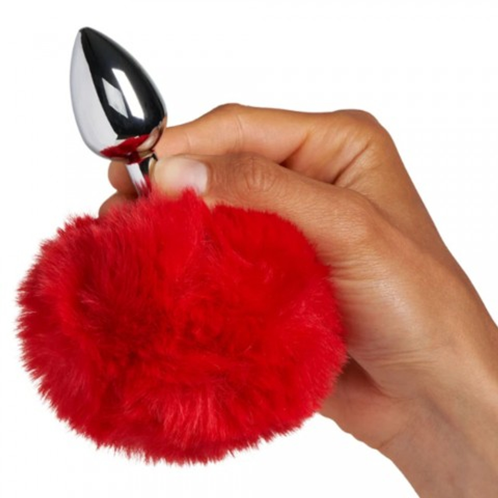 Металлическая анальная пробка с красным хвостиком Fluffy от Alive (7*3,2 см.)