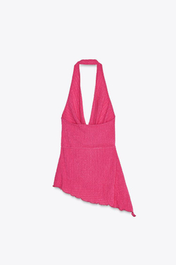 ZARA АСИММЕТРИЧНЫЙ ТОП ИЗ РЕЛЬЕФНОЙ ТКАНИ, ЦВЕТ ФУКСИИ