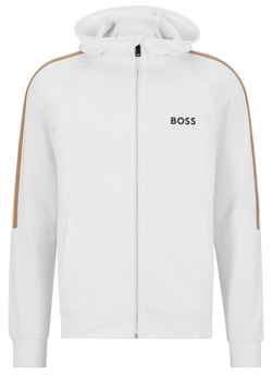 Мужская теннисная кофта BOSS x Matteo Berrettini Zip-Up Hoodie In Active-Stretch Jersey With Logo - white