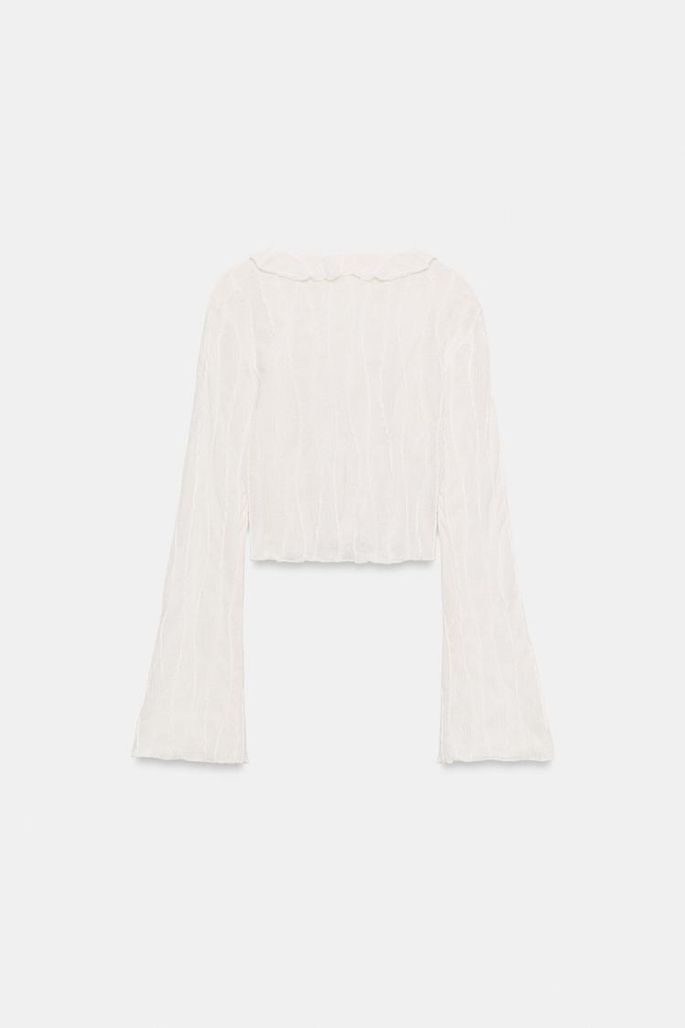 ZARA ТОП С ВОЛАНАМИ И ЗАВЯЗКАМИ, ЖЕЛТОВАТО-БЕЛЫЙ