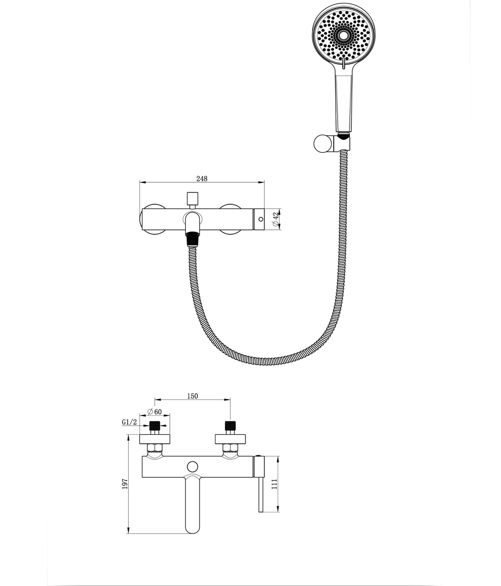 Смеситель для ванны с душем WONZON & WOGHAND STICK, Черный матовый (WW-88639017-MB)