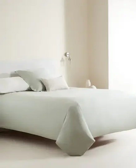 ZARA HOME (200 НИТЕЙ) НАТЯЖНАЯ ПРОСТЫНЯ ИЗ ХЛОПКА ПЕРКАЛЬ, СВЕТЛО-ЗЕЛЕНЫЙ