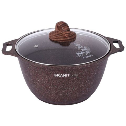 Кастрюля алюминий, антиприг, 3 л, с крыш, крышка стекло, кругл, Kukmara, Granit Ultra, кга32а, красн