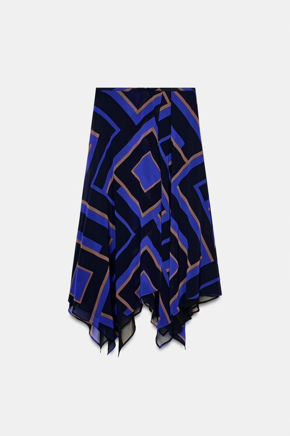 ZARA ЮБКА МИДИ АСИММЕТРИЧНОГО КРОЯ С ПРИНТОМ, РАЗНОЦВЕТНЫЙ