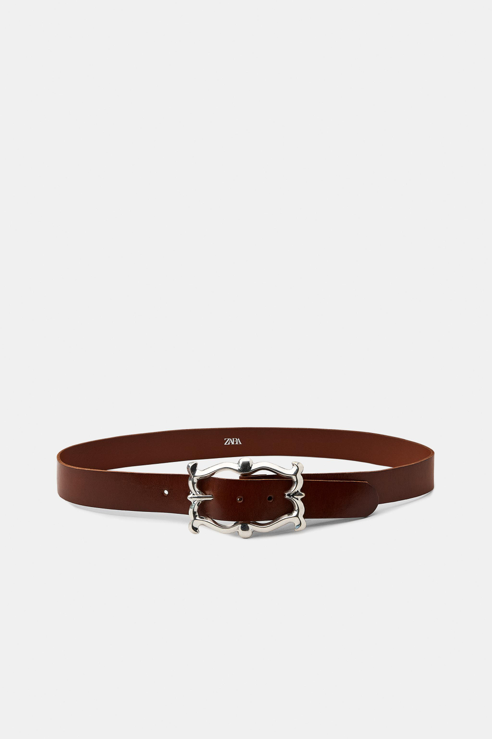ZARA РЕМЕНЬ ИЗ 100% КОЖИ С ОРГАНИЧЕСКОЙ ПРЯЖКОЙ, КОРИЧНЕВЫЙ