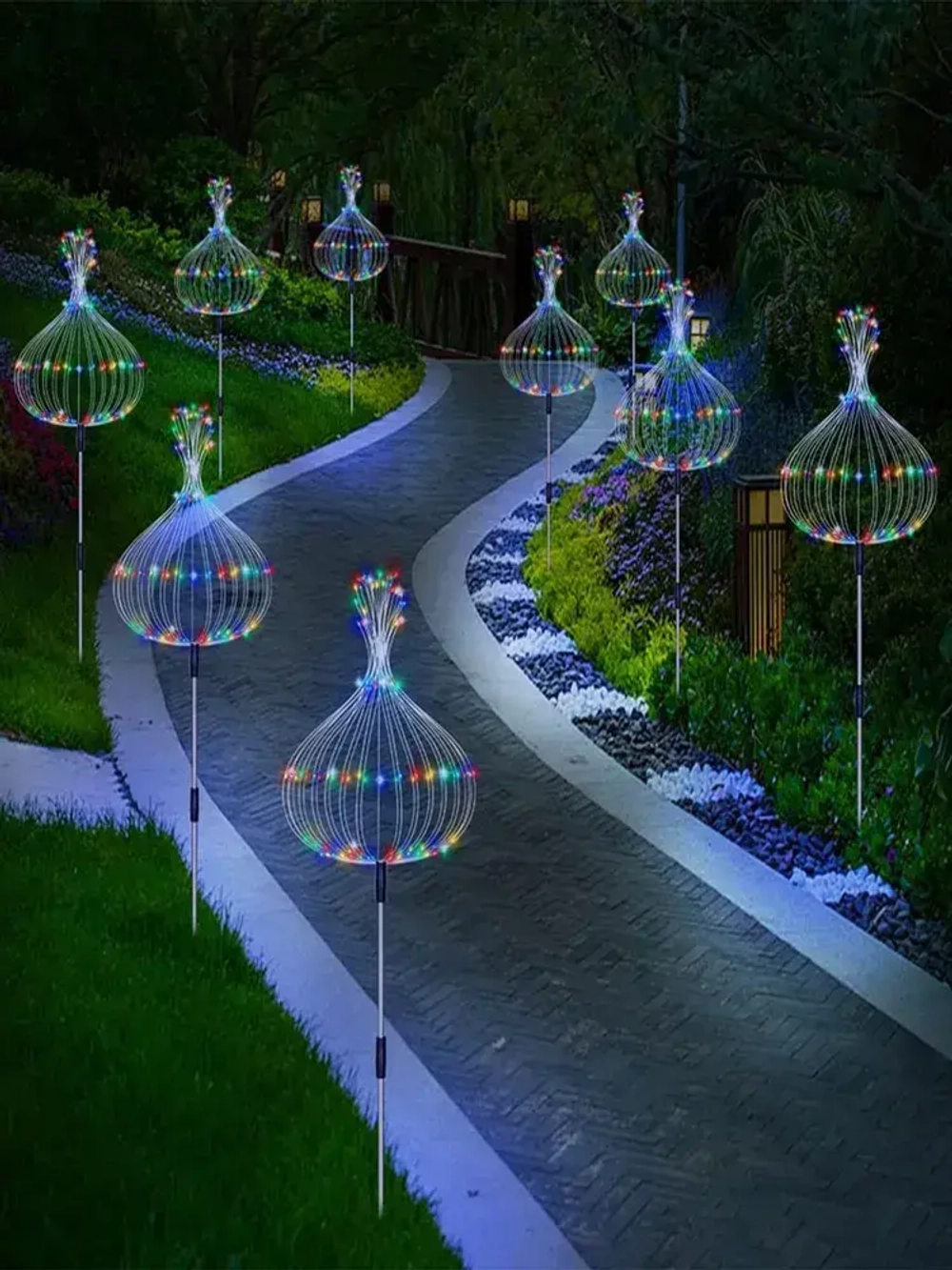 6 солнечных садовых фонаря,Садовый фонарь "Фейерверк" на солнечных батареях,6 шт * 120 LED цветной свет,8 режимов,Используется для освещения дома сада и дачи,с пультом ДУ