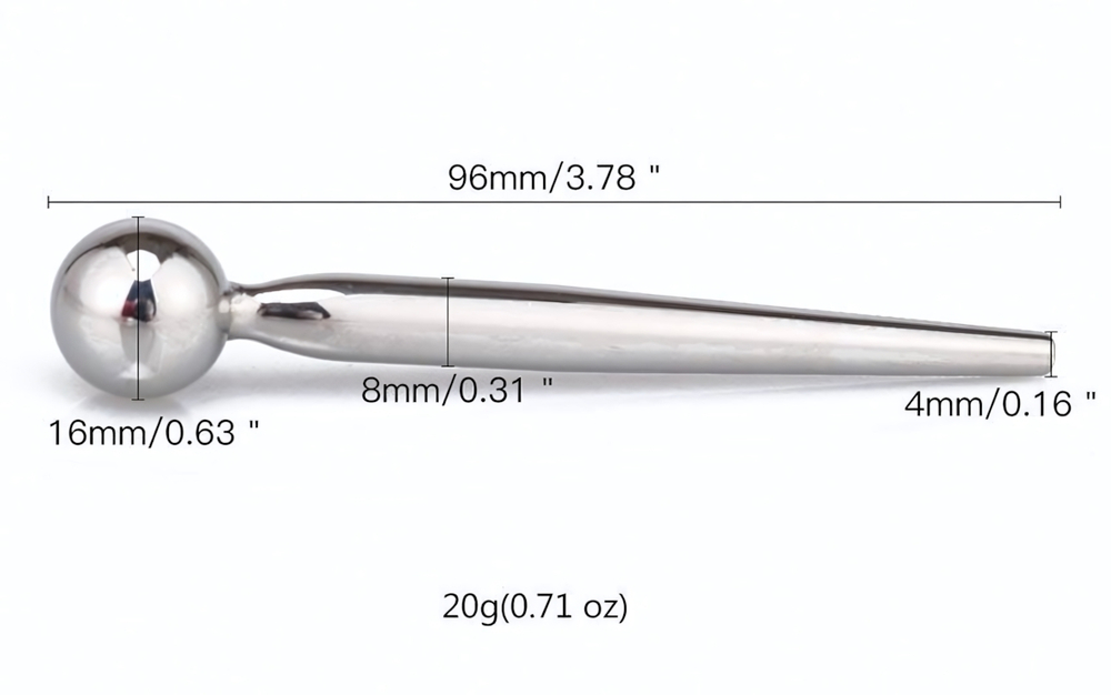 Гладкий металлический уретральный плаг с шариком - 9,6 см. (Цвет: серебристый)