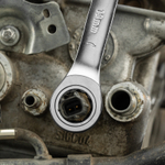 Ключ комбинированный трещоточный, 19 мм, CrV, матовый хром Denzel