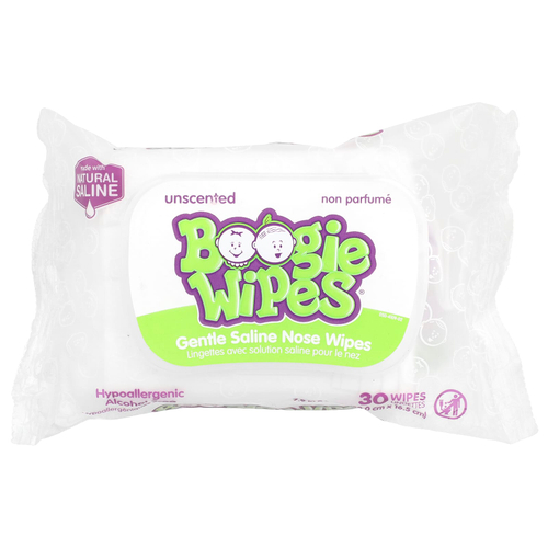 Boogie Wipes, мягкие салфетки для носа с солевым раствором, без запаха, 30 шт.